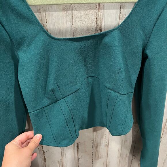 New Abercrombie & Fitch Womens Green Corset Long Sleeve Crop Top Square Neck S - Picture 3 of 8
